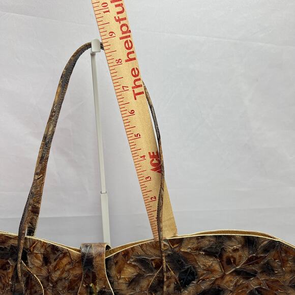 Luxury Artisan Leather Leaf Texture Tote Bag Handmade Brown Earthy Boho Heritage - Picture 15 of 16